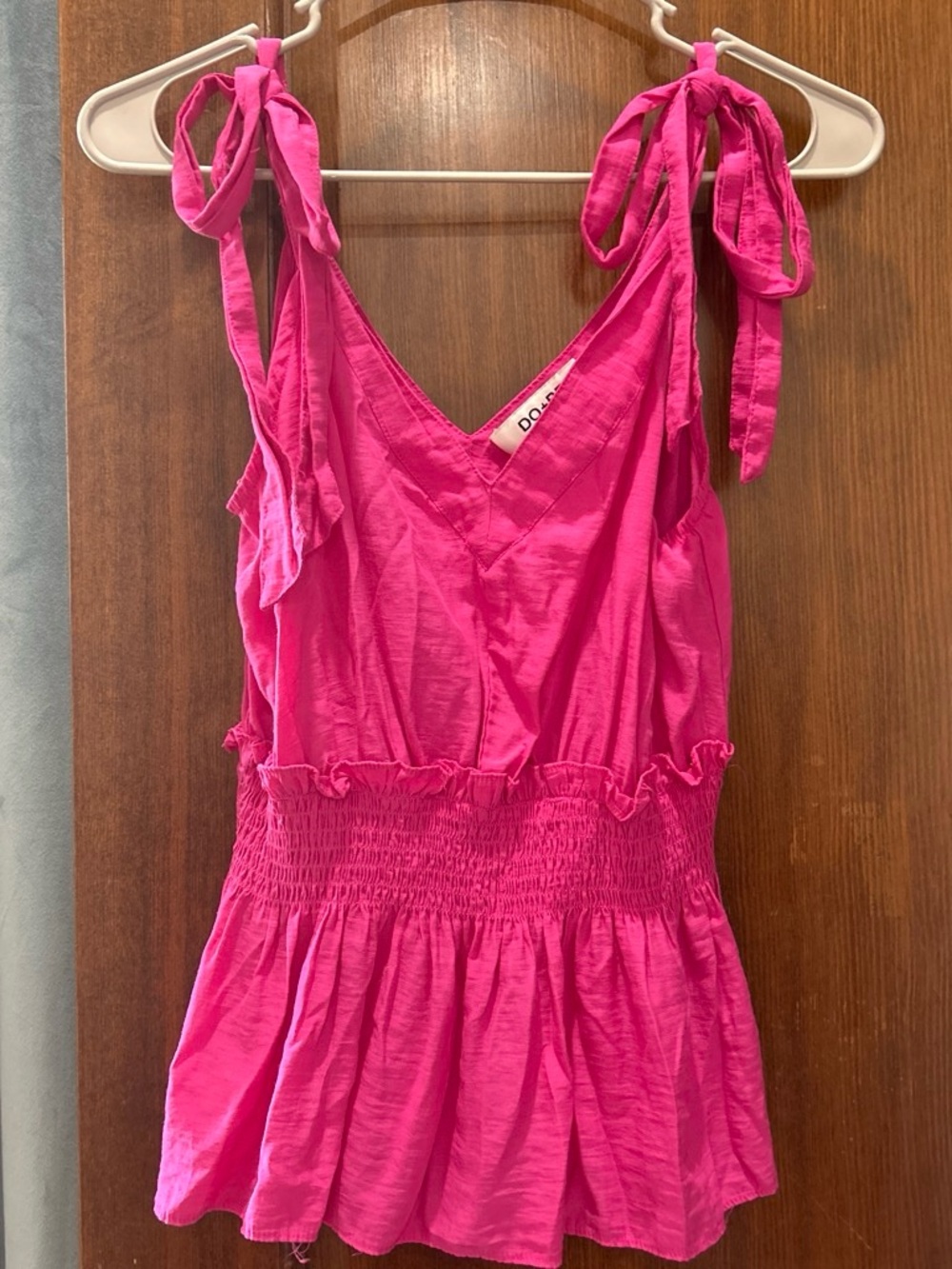 DO+BE Hot Pink Tie-Shoulder Smocked Waist Tank